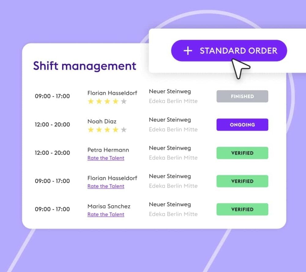 The image shows how you can request staff using our standard order feature.